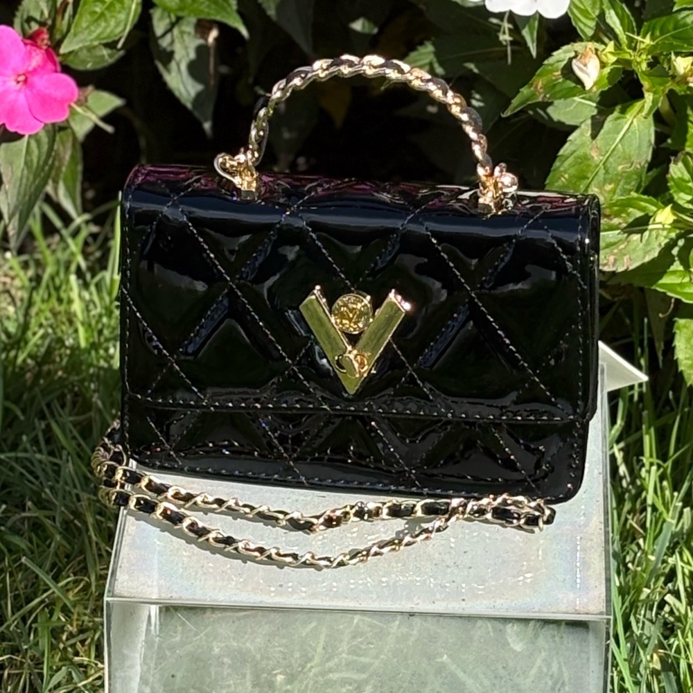 Valentino Orlandi Black Patent Turn Lock New
